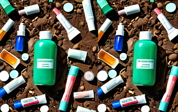 ** A split image. One side shows overflowing landfills with discarded cosmetic bottles. The other side shows a clean, green environment with a single, reusable cosmetic container being refilled. The overall message should highlight the positive environmental impact of using cosmetic refills.
**