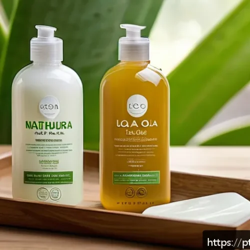 Home 17 리필 가능한 헤어케어 제품 추천 - A high-resolution image of eco-friendly refill shampoo and conditioner packaging arranged on a natur...