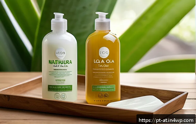 리필 가능한 헤어케어 제품 추천 - A high-resolution image of eco-friendly refill shampoo and conditioner packaging arranged on a natur...